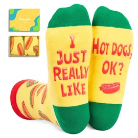 HAPPYPOP Funny Hot Dog Socks - Hot Dog Gifts for Food Lovers, Funny Food Socks for Men Women