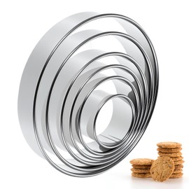 6 Pcs Circle Cookie Cutter Set- 2/3/ 3.5/4/ 5/6 Inch, Large Cookie Cutters Stainless Steel Circle Cookies Cutters-Variety Pack, Biscuit Cutters for Baking