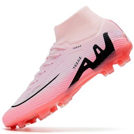 Sgvtj Men's Soccer Cleats Lightweight Football Cleats Professional Training High-top Soccer Shoes Pink EU 45
