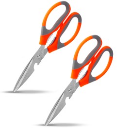Kitchen Scissors for Food - Sharp Stainless Steel Kitchen Shears for General Use - Scissors Heavy Duty Dishwasher Safe with Plastic Grip - Cooking Scissors for Poultry, Chicken, Fish, Meat, 2 Pcs
