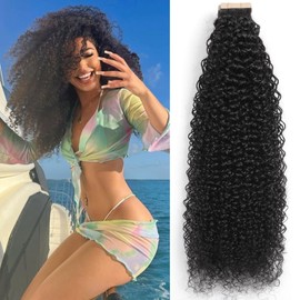YDDM Black Women Tape Extensions, Real Hair, Black, Kinky Curly Tape-In Hair Extensions, Real Hair Tapes, Invisible Extensions, Real Hair, Tape Extensions, Real Hair, 24 Inches, 40 Pieces, 100 g