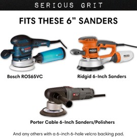 Serious Grit - 6-Inch 6-Hole Sanding Discs Sample Pack - 80, 120, 150, 180, 220 Grit (2 of Each) - Heavy-Duty Hook & Loop Film Discs - Sandpaper for Random Orbital Sanders - 10 Disc Pack
