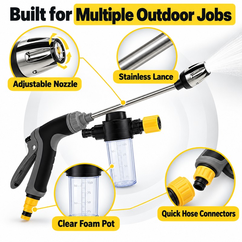 High-Pressure Car Wash Gun Foam Lance – Adjustable Spray Nozzle