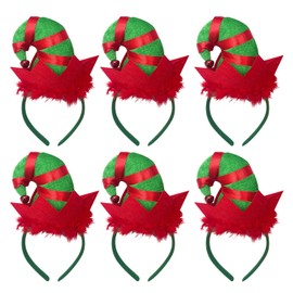 BORFUE 6pcs Christmas Headband Elf Hat Hair Hoop Jingle Bells Headband One Size Hair Accessory for Fancy Dress & Parties