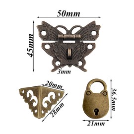 Vasemele Clasp for Wooden Box 2 Pieces Antique Padlock Hasp Retro Butterfly Shaped Latch Hasp Antique Hasp Latch Vintage Wooden Case Hasp with Metal Corner Protection Mini Padlock