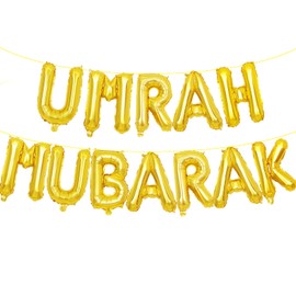 16 Inches UMRAH MUBARAK Letter Balloons Banner - Mylar Foil Alphabet Balloons Decorations for Umrah Celebrations, Islamic Festive Gatherings, and Religious Ramadan Mubarak Eid Party Supplies