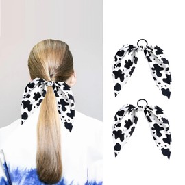 2pcs Cow Print Hair Band for Women Girls, Non-Slip Rabbit Bunny Ear Bow Hair Tie Ropes,Cow Print Bow,Elastic Bowknot Ponytail Holder,Cow Print Scrunchies,Cow Hair Accessories for Women