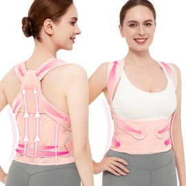 Posture Corrector for Women and Men Support: Back Support Brace - Shoulders Straightener Relieve Upper Back Pain (Pink, Small)