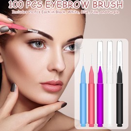 Pack of 100 Micro Eyebrow Brushes, Portable Eyelash Comb Brush with Cap, Multifunctional Eyebrow Brush Eyelash Extension Tool, 5 Colours