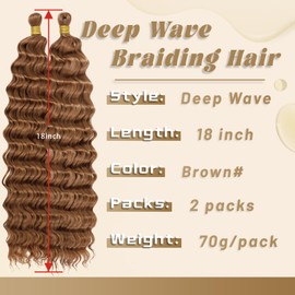 Eerya Long Curly Braiding Hair 18 Inch 2 Packs Ocean Wave Crochet Hair for Black Women Deep Wave Braiding Hair for Boho Braids（18 inch, #30）