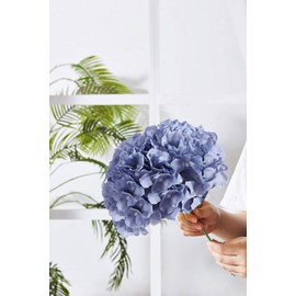 KISLOHUM Silk Hydrangea Dusty Blue Artificial Faux Flowers - 10pcs with Stems for Wedding Bridal Show Decor