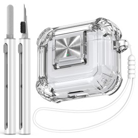 Wowwat Airpods 3rd Generation Case with Security Lock Snap Switch, Clear Airpods Case 3rd Generation with Silicone Wrist Strap with Cleaning Kit - Clear White