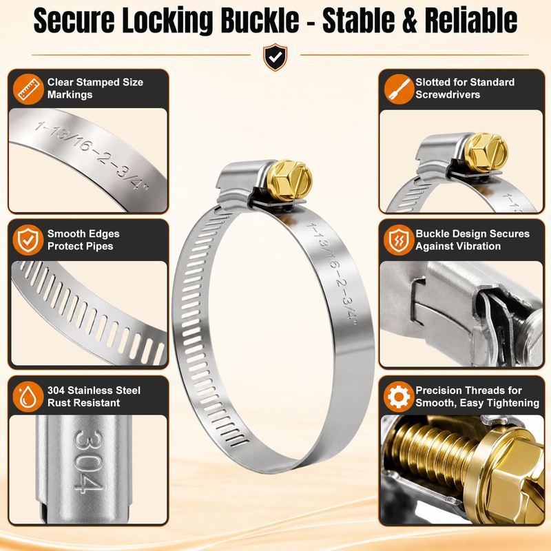 20PCS 304 Stainless Steel Adjustable Hose Clamps, Range 1 13/16"