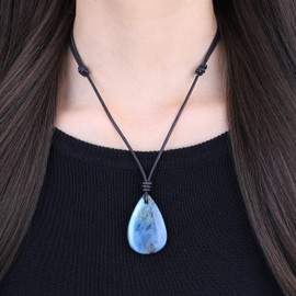 COAI - Collares de piedras preciosas de lágrima para mujer, joyería de vidrio para mujer, amatista, aguamarina, obsidiana negra, labradorita, Piedra, azul-labradorita