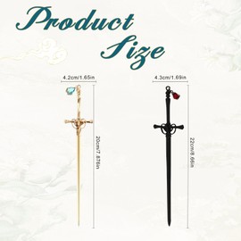 Ceeyoll Pack of 3 Metal Sword Bookmarks Sword Shape Retro Hair Stick Bookmark Sword Mini Sword Bookmark with Crystal Pendant Retro Bookmark Gifts for Book Lovers, Teachers and Students