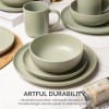 12-Piece Green-Stone Microwave & Dishwasher Safe Stoneware Dinnerware Set Non-Toxic