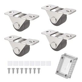 Mixizigoz 0.5 Inch Mini Low Profile Caster Wheels - Self Adhesive Silent Rubber Rolling Wheels with Steel Plate for Small Kitchen Appliances, Drawer, Storage Box, Tiny DIY Projects (Brown-4 Pcs)