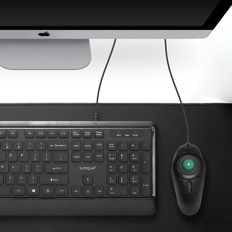 YUMQUA Finger Mouse, Handheld Trackball Mouse USB Wired Hand Held
