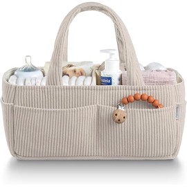 PUTSKA Baby Diaper Caddy Organizer for Changing Table – Stylish Nursery Storage Basket, Newborn Essentials, Baby Shower Gifts and Registry Must-Haves for Boy or Girl, Car Diaper Caddy, Corduroy Cream