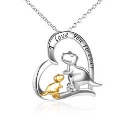 YAFEINI Dinosaur Necklace Sterling Silver I Love You Forever Heart Necklace for Women,Mother and Daughter Dinosaur Pendant Necklace Chain Mum Birthday Jewellery Gifts For Women Girls