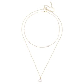 Mikovivi 2pcs Gold Pearl Necklace for Women, Dainty Pearl Pendant Necklace Simple Stacking White Pearls Chain Necklace Layered Pearl Necklaces Jewelry Gifts for Women Girls