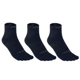 Azarxis Running Ankle Toe Socks for Men Women Lightweight Coolmax High Performance Five Finger Athletic Socks (E4845 - Black - 3 Pairs, M)