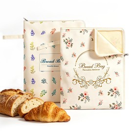 Stnopw 2-Pack Reusable Beeswax Bread Bags, 17"x12" Large Square Cotton Bread Wrap with L-Shaped Zipper for Homemade Sourdough Loaf, Washable Eco Friendly Food Storage Keeper for Bakery, Pastries