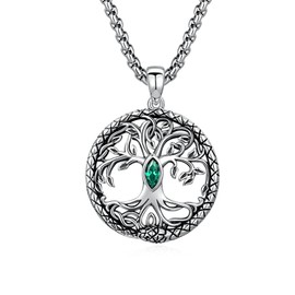 MEDWISE Tree of Life Chain 925 Sterling Silver Snake Necklace Pendant Round Necklace Jewellery for Women Men Birthday Gifts, Sterling Silver