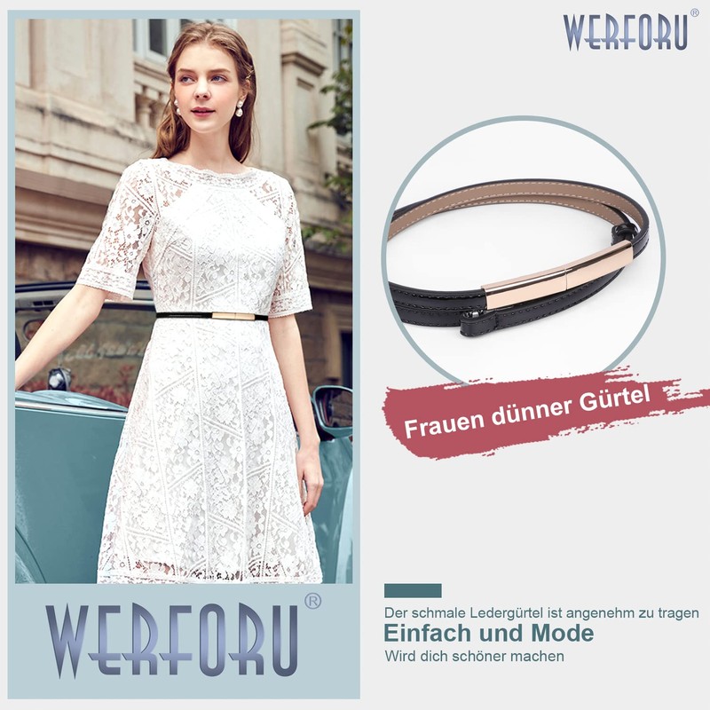 WERFORU Pack of 2 Women's Thin Leather Belts Adjustable Fashion