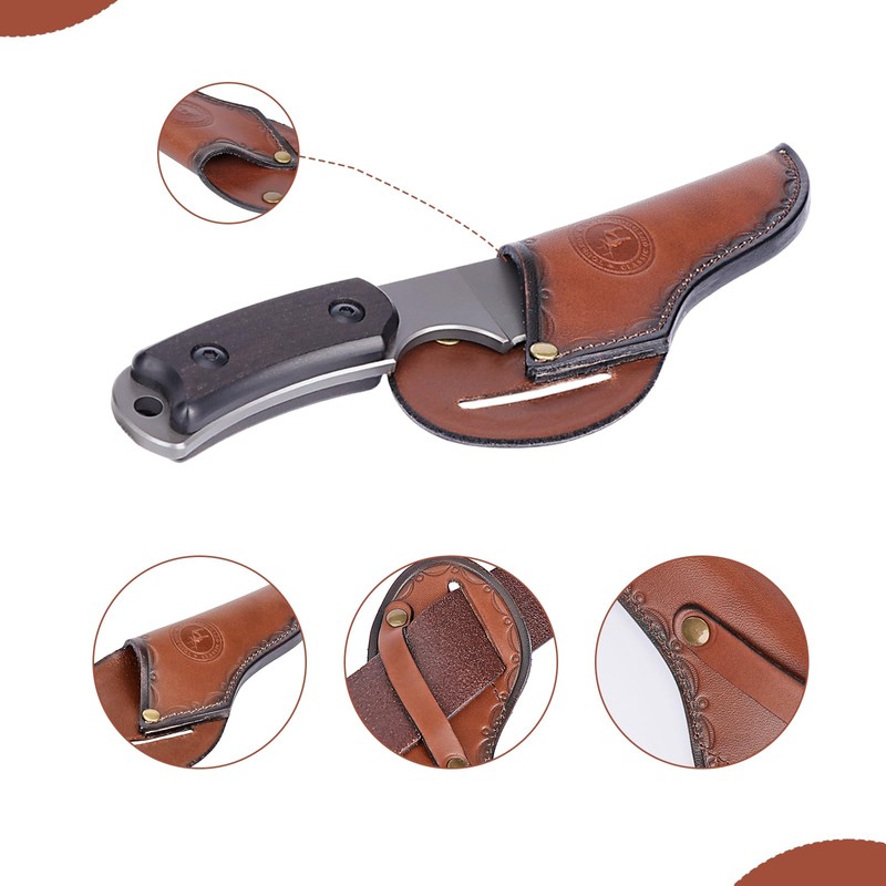 Leather Angled Draw Knife Sheath 2inch Belt Loop Fixed Blade