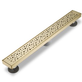 Sharp-tec 32 inch Linear Shower Drain, Gold Rectangular Floor Drain, V-Shape Design Drain Channel, 304 Stainless Steel, cUPC Certificated for Bathroom Shower Room (Drain Base is Not Included)