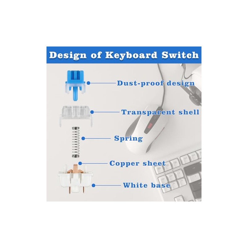 50 Pcs Blue Mechanical Keyboard Switches with Puller & Brush