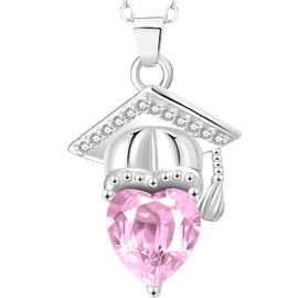 GemJelry Graduation Necklace Bachelor Cap Necklace Class 2025 Grad Cap Necklace Graduate College High School Grad Graduation Jewelry Birthday Gifts with Box, 16"+2", Metal, Zircon