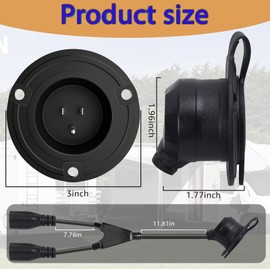 15A 125V NEMA 5-15 Shore Power Inlet Plug with 27" Extension Cable & Waterproof Cover - 2 Pole 3-Wire RV/Boat/Generator AC Power Port, Marine Grade Flanged Inlet for Truck, Solar Systems
