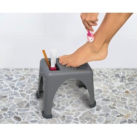 Easy Reach Foot Rest for Shower & Pedicures – Safe Non-Slip Stool for Shaving Legs, Foot Care, Nail Polish & Grooming – Small, Stackable, Drainable Pocket, Rubber Feet – Made in USA