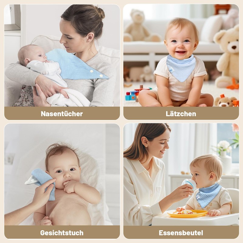 Ghguole Pack of 12 Baby Triangular Bibs, Muslin Neckerchief for