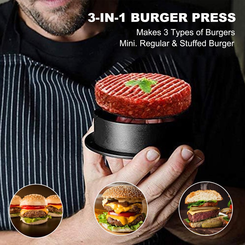 Navani 3-in-1 Burger Press | Non-Stick Patty Makers | 100