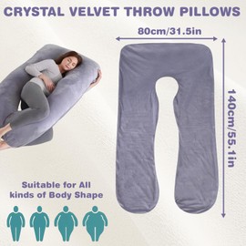 LEKEFETO Pregnancy Pillow Cover U-Shaped Pillowcase: Removable Cotton U Shape Maternity Pillow Case, Replacement Cover for Adult Nursing Pillow, Machine Washable, 140 x 80 cm, Grey