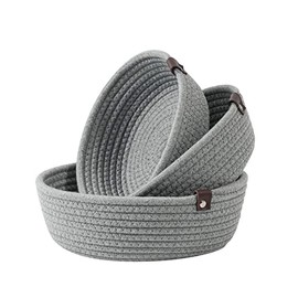 Set of 3 Handmade Cotton Rope Storage Baskets - Nordic Style for Home, Toys Nursery Decor, Skin Care & Desktop Organizer, Small Baskets for Storage, Bathroom Storage Baskets (Grey)