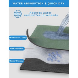 Dish Drying Mat Coffee Mat, Super Absorbent Drying Mat, Hide Stain Rubber Backed Absorbent Dish Mat for Kitchen Counter Coffee Machine, 16"x20", Green