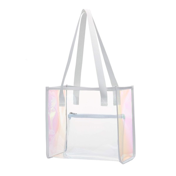 MAY TREE Clear Tote Bag, Clear Bag Stadium Approved + Clear Purse, Great for Sports Games, Work, Security Travel, Stadium Venues or Concert (White)