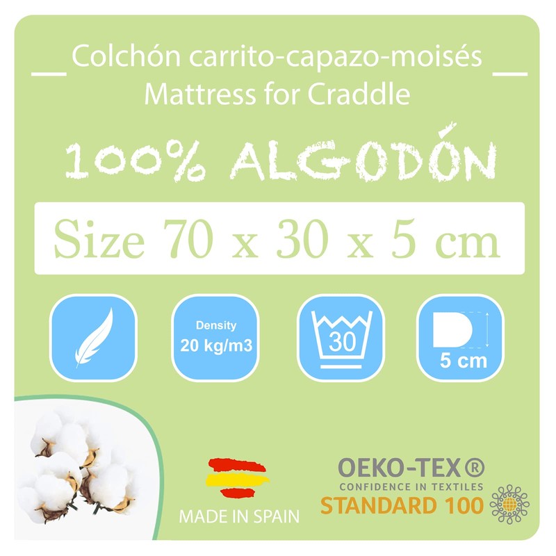 PEKITAS Oval Breathable Pram Mattress 70 x 30 x 5