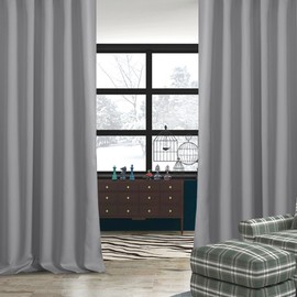 DWCN Blackout Curtains for Living Room - Back Tab/Rod Pocket Tieable Thermal Insulated Light Blocking Curtains Panels for Sliding Door, Theater Room, Study Room, 52 x 90 Inch, Set of 2, Silver Grey