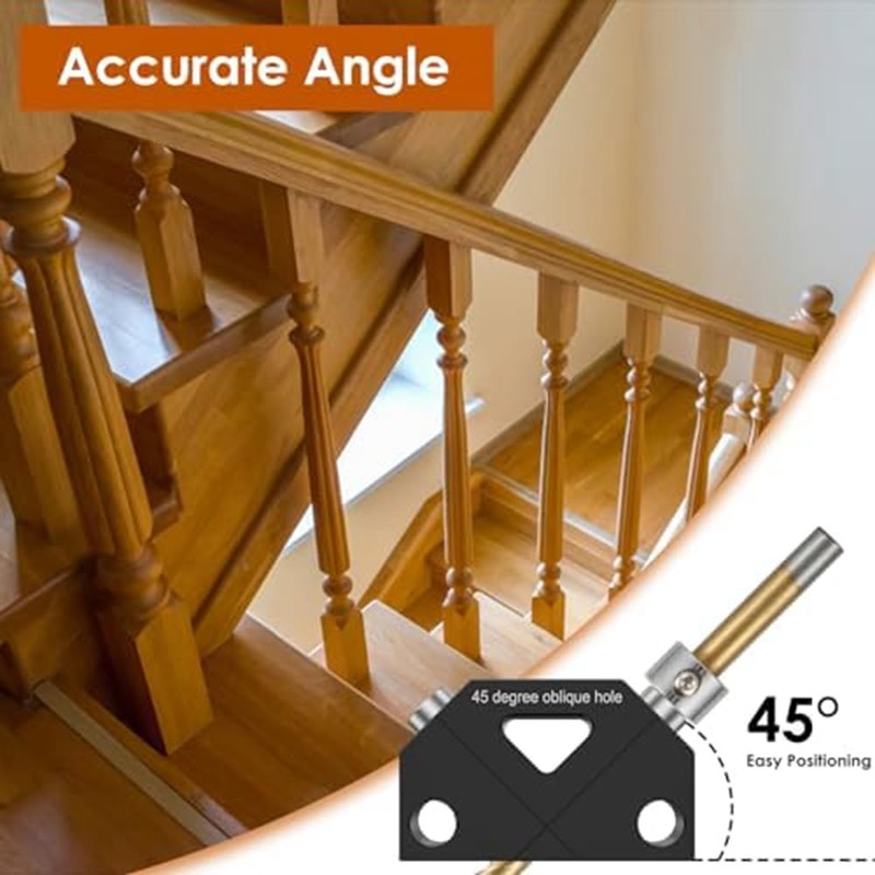 JIVIMOCO 45° Angle Drill Guide Jig Aluminum Dowel Jig Kit