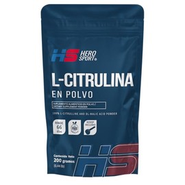 Hero Sport L Citrulina Malato pura y natural en polvo 200g. Ratio Ideal 2:1, 66 porciones por Envase, mas de 2 meses y medio de Consumo, Scoop Incluído, Bottle Free.
