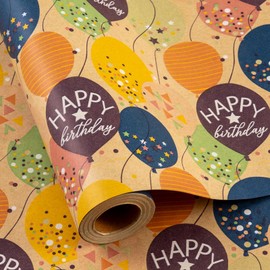 MAYPLUSS Birthday Wrapping Paper Roll, Colorful Ballon Kraft Happy Birthday Gift Wrap for Boys Girls Men Women 17 IN x 16.4 FT