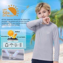 MEETWEE Jungen Mädchen Langarm Rash Guard Weste Kinder Schwimmen Top UV Sonnenschutz Schwimmshirt Kinder Badeshirt