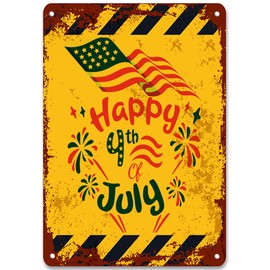 Vintage Metal Tin Sign Happy July 4TH Metal Sign Independence Day Wall Decor for Outdoor Indoor 8" X 12"