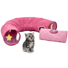 PAOPO Cat Tunnel,Cat Tunnels for Indoor Cats Extra Large Cute Cat Play Tunnel Toy for Cat,Kitten,Puppy,Rabbit,Pink