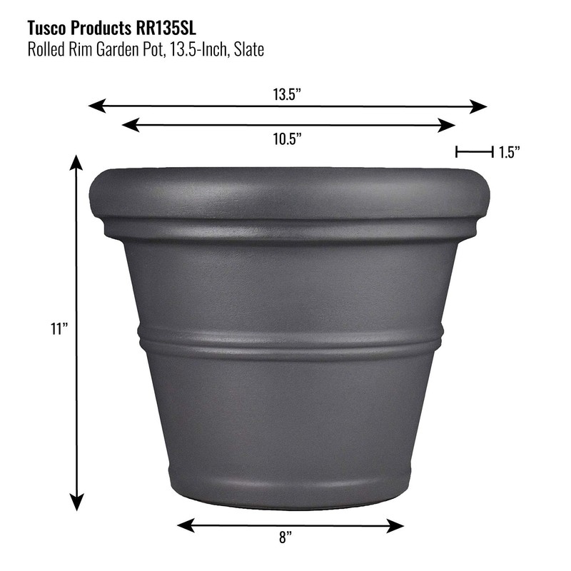 Tusco RR135SL Rolled Rim Planter, 13.5", Slate